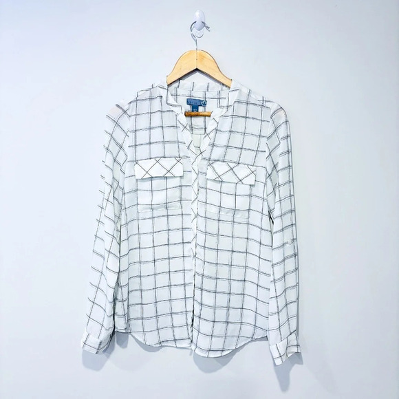 SEARS White & black plaid sheer blouse | Lightweight * - Picture 1 of 8